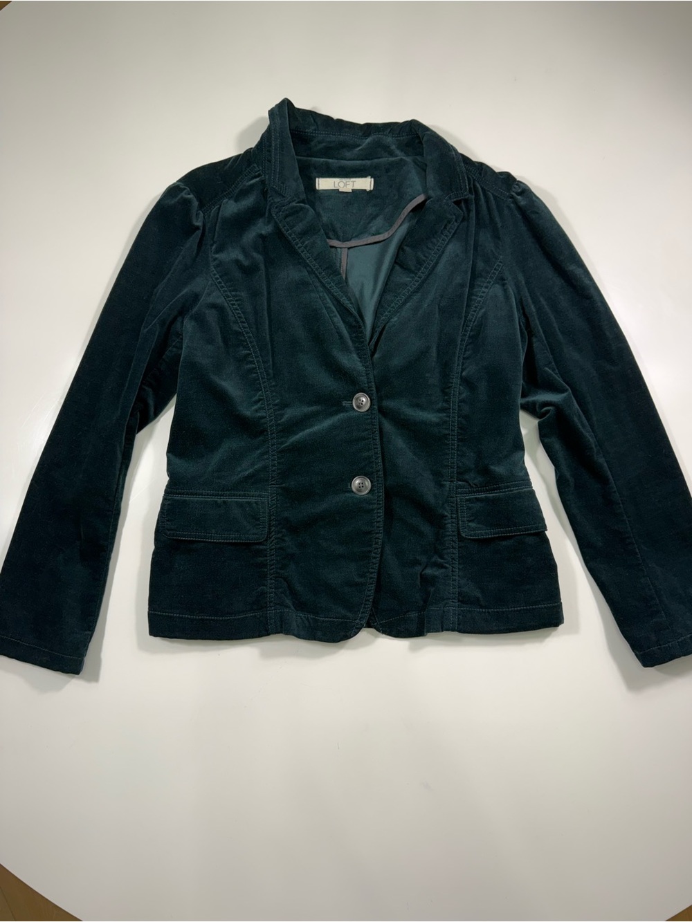 LOFT Deep Green Velvet Blazer with Flap Pockets - Picture 2 of 7